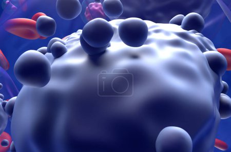 Photo for Acute myeloid leukemia (AML) cells in blood flow - extra closeup view 3d illustration - Royalty Free Image