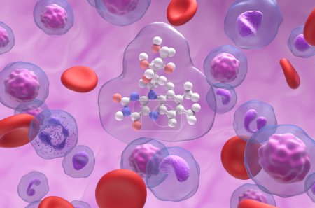 Foto de B2 vitamina (riboflavina) estructura en la bola de flujo sanguíneo y palo vista de cerca 3d ilustración - Imagen libre de derechos