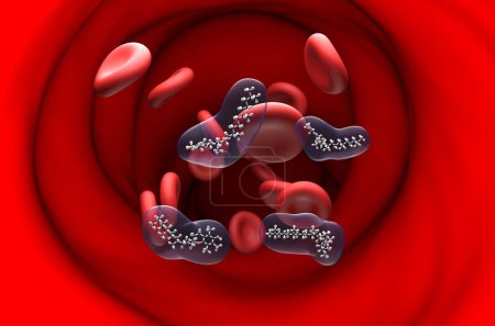 Foto de Estructura de vitamina E en la bola de flujo sanguíneo y la sección de palo ver ilustración 3d - Imagen libre de derechos