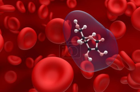 Photo for Vitamin c (ascorbic acid) structure in the blood flow  ball and stick closeup view 3d illustration - Royalty Free Image