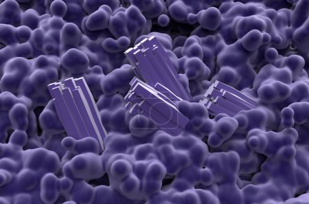 Foto de La formación de cristales en la enfermedad renal crónica (ERC) - vista isométrica 3d ilustración - Imagen libre de derechos