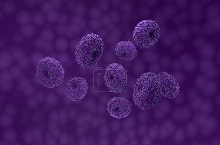 Téléchargez les photos : Grains de pollen de géranium - vue isométrique Illustration 3D - en image libre de droit