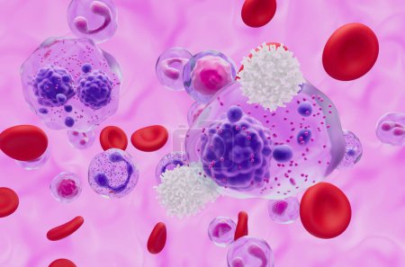 Téléchargez les photos : Globules blancs avec des cellules de myélome multiple (MM) vue rapprochée illustration 3d - en image libre de droit