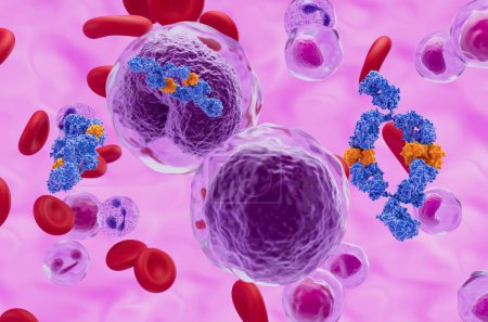 Foto de Tratamiento de anticuerpos monoclonales en linfoma no hodgkin (LNH) - vista de cerca ilustración 3d - Imagen libre de derechos