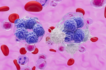 Foto de Las células dendríticas reconocen las células del linfoma de células T - vista de cerca ilustración 3d - Imagen libre de derechos