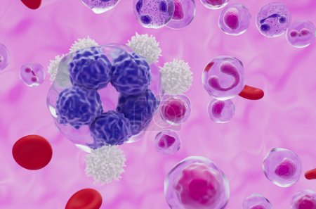 Téléchargez les photos : Globules blancs avec lymphome à lymphocytes T vue rapprochée illustration 3d - en image libre de droit