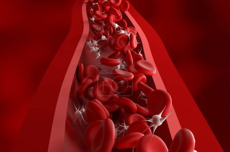 Numération plaquettaire normale (thrombocytes) dans le sang - vue de face Illustration 3D