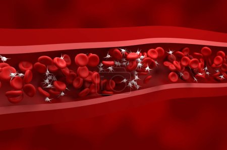 Téléchargez les photos : Numération plaquettaire normale (thrombocytes) dans le sang - vue isométrique Illustration 3D - en image libre de droit