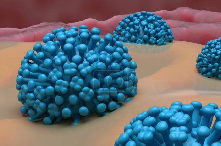 Influenza (flu) virus and mucus in the lung - closeup view 3d illustration
