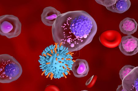 Téléchargez les photos : Thérapie par cellules T CAR dans le myélome multiple (MM) - vue rapprochée Illustration 3d - en image libre de droit