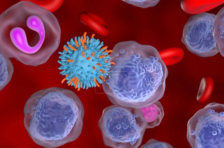 Thérapie par lymphocytes T CAR en leucémie myéloïde aiguë (LMA) - vue rapprochée Illustration 3D