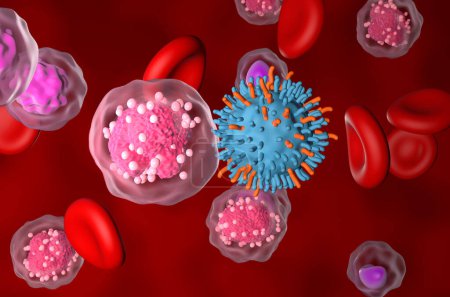 Thérapie par lymphocytes T CAR dans la leucémie lymphocytaire aiguë (LAL) - vue rapprochée Illustration 3D