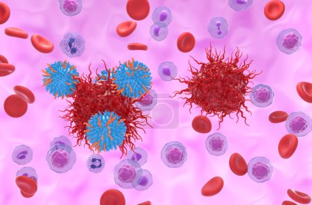 Terapia de células T CAR en tumor neuroendocrino (NET) - vista isométrica ilustración 3D