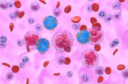 Terapia con células T CAR en la leucemia linfocítica aguda (LLA) - vista isométrica ilustración 3D