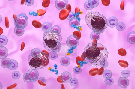Téléchargez les photos : Traitement monoclonal des anticorps contre la leucémie lymphocytaire chronique (LLC) - vue isométrique Illustration 3d - en image libre de droit