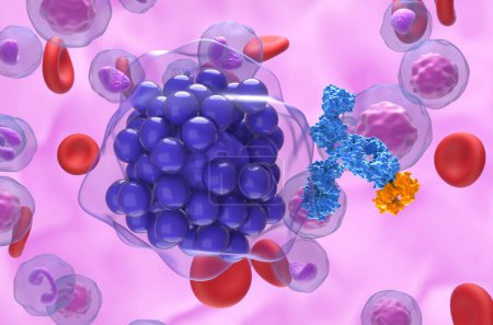 Monoklonale Antikörperbehandlung im Diffusen großen B-Zell-Lymphom (DLBCL) - Nahaufnahme 3D-Illustration