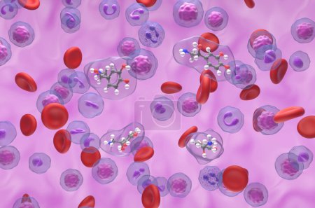 Noradrenalin (NE) (Noradrenalin (NA)) -Molekül im Blutfluss - isometrische Ansicht 3D-Illustration