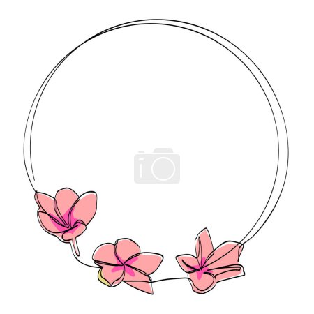 Photo for Frangipani and circle frame in simple sketch vector single or continuous line - Royalty Free Image