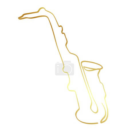 Illustration for Gold golden simple vector sketch saxophone single one line art, continuous - Royalty Free Image