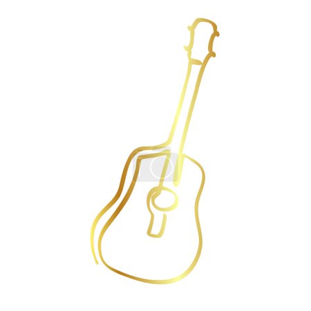 Illustration for Gold golden simple vector sketch accoustic guitar single one line art, continuous - Royalty Free Image