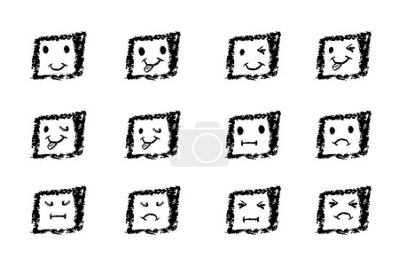Illustration for Simple vector crayon hand draw sketch square emotion, set 12 - Royalty Free Image