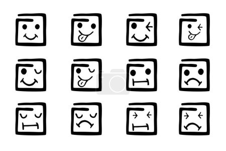 Illustration for Simple vector hand draw sketch square emotion, set 12 - Royalty Free Image