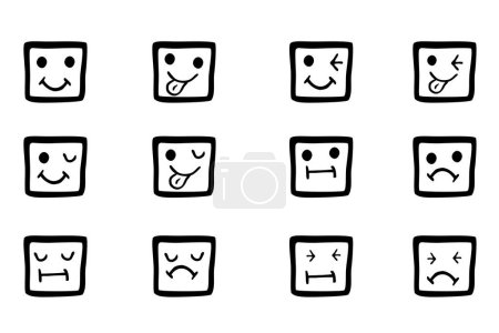 Illustration for Simple vector hand draw sketch square emotion, set 12 - Royalty Free Image
