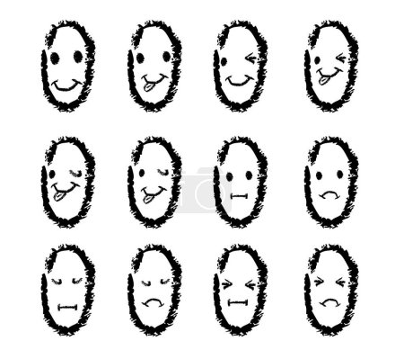 Illustration for Simple vector crayon hand draw sketch oval emotion, set 12 - Royalty Free Image