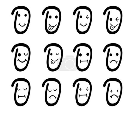 Illustration for Simple vector hand draw sketch oval emotion, set 12 - Royalty Free Image