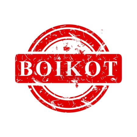 Illustration for Boikot, boycott in indonesia languange, simple vector circle rust dirty red simple vector rubber stamp effect - Royalty Free Image