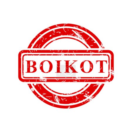 Illustration for Boikot, boycott in indonesia languange, simple vector circle rust dirty red simple vector rubber stamp effect - Royalty Free Image