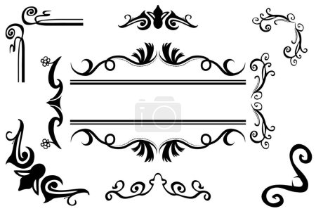Illustration for Simple 9 Vector Black Classic Floral Border, Design Element for your Title, Wedding Invitation, Flyer and Other, Isolated on White - Royalty Free Image