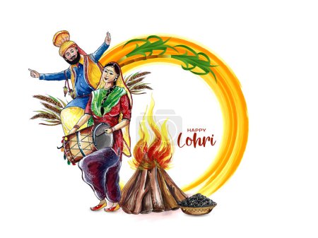Illustration for Happy Lohri cultural festival of punjab background design vector - Royalty Free Image
