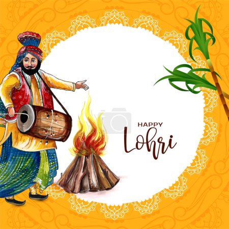 Illustration for Happy Lohri Indian festival celebration greeting card design vector - Royalty Free Image