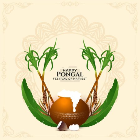 Illustration for Happy Pongal south Indian religious festival greeting background vector - Royalty Free Image