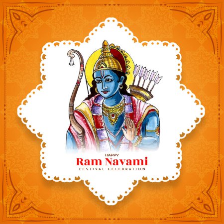 Illustration for Happy Ram navami festival celebration religious greeting card design vector - Royalty Free Image