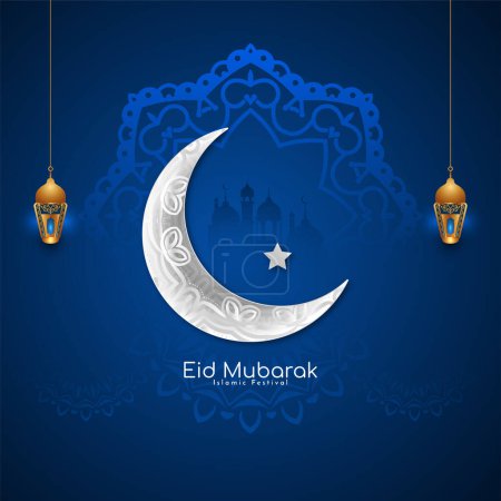 Illustration for Beautiful Eid Mubarak festival greeting islamic card crescent moon design vector - Royalty Free Image