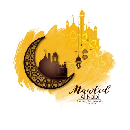 Téléchargez les illustrations : Mawlid al nabi festival islamique saluant fond design vecteur - en licence libre de droit