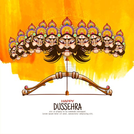 Illustration for Happy Dussehra traditional festival background with Ravana vector - Royalty Free Image