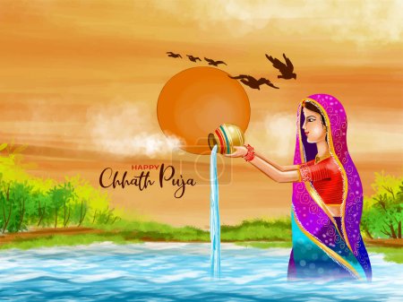 Téléchargez les illustrations : Traditionnel Happy Chhas puja religieux indien festival fond vecteur - en licence libre de droit