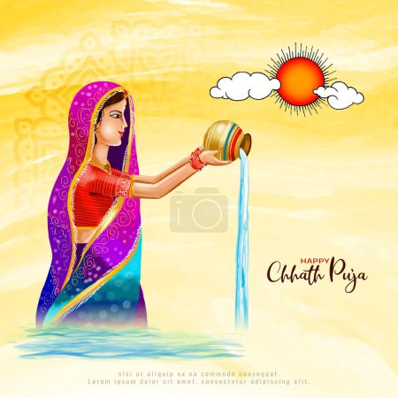 Téléchargez les illustrations : Happy Chhas puja culturel hindou festival fond vecteur - en licence libre de droit