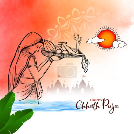 Illustration for Happy Chhath puja Indian religious festival elegant background vector - Royalty Free Image