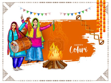 Illustration for Beautiful Happy Lohri indian punjabi festival greeting card design vector - Royalty Free Image