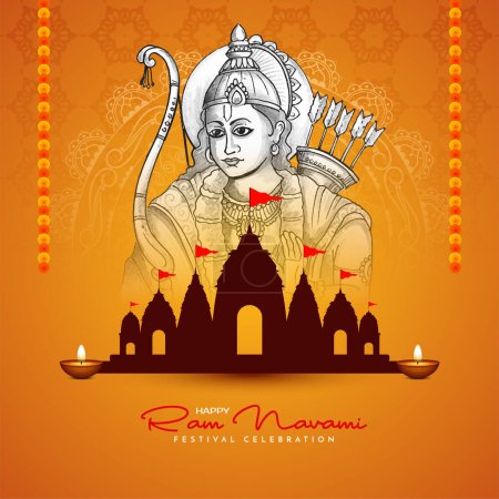 Téléchargez les illustrations : Happy Ram navami traditionnel hindou carte de festival vecteur de conception - en licence libre de droit
