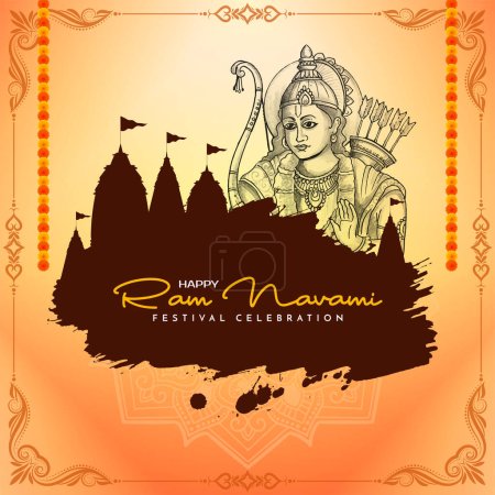 Illustration for Happy Ram navami religious Hindu festival greeting card design vector - Royalty Free Image