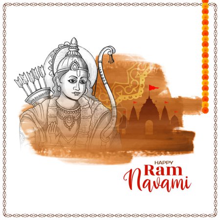 Illustration for Beautiful Happy Ram navami traditional Hindu festival background design vector - Royalty Free Image