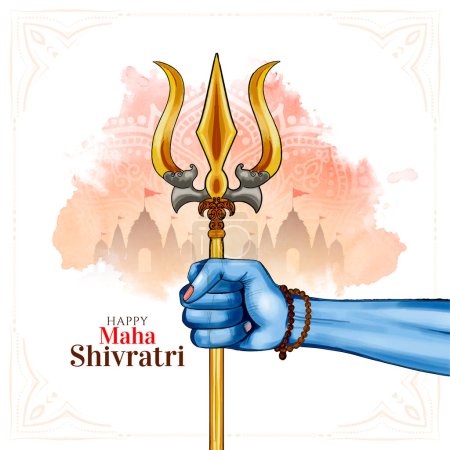 Illustration for Happy Maha Shivratri Indian festival religious card with trishul design vector - Royalty Free Image
