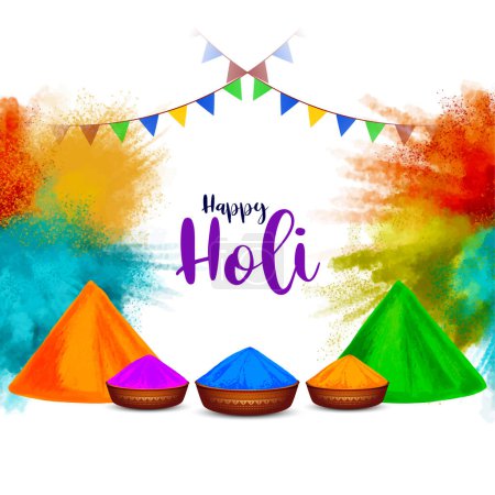 Illustration for Happy Holi cultural Indian festival colorful greeting card vector - Royalty Free Image