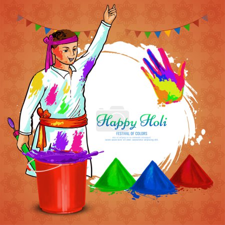 Feliz Holi cultural indio festival de colores celebración tarjeta de felicitación vector