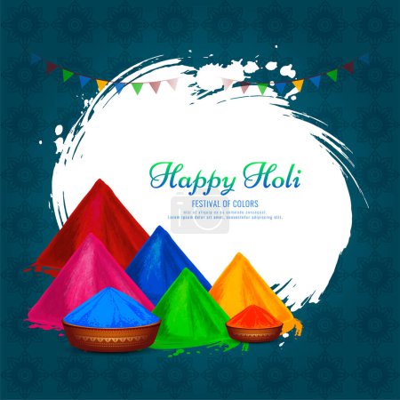 Feliz Holi festival cultural indio colorido celebración tarjeta de felicitación vector